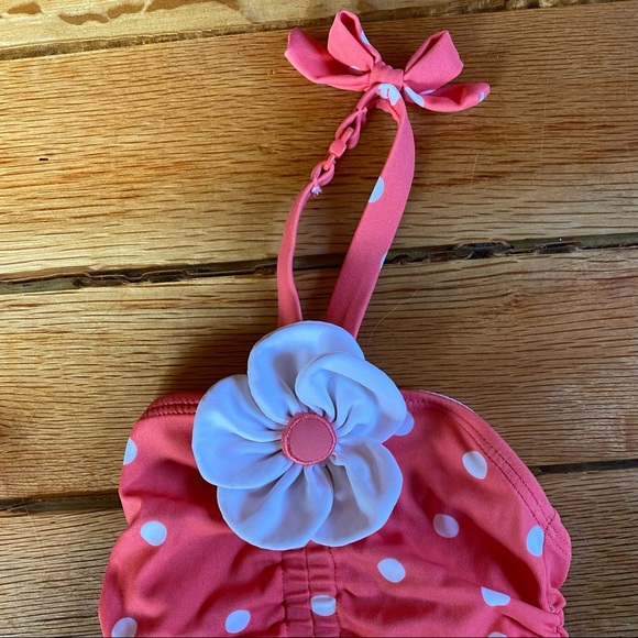 Janie & Jack Pink White Polka Dot Ruffle Halter Swimsuit 3-6 Month - Picture 3 of 5